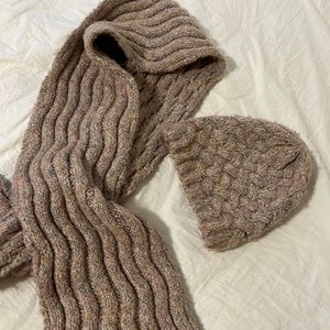 Urban Outfitters taupe knit scarf and beanie